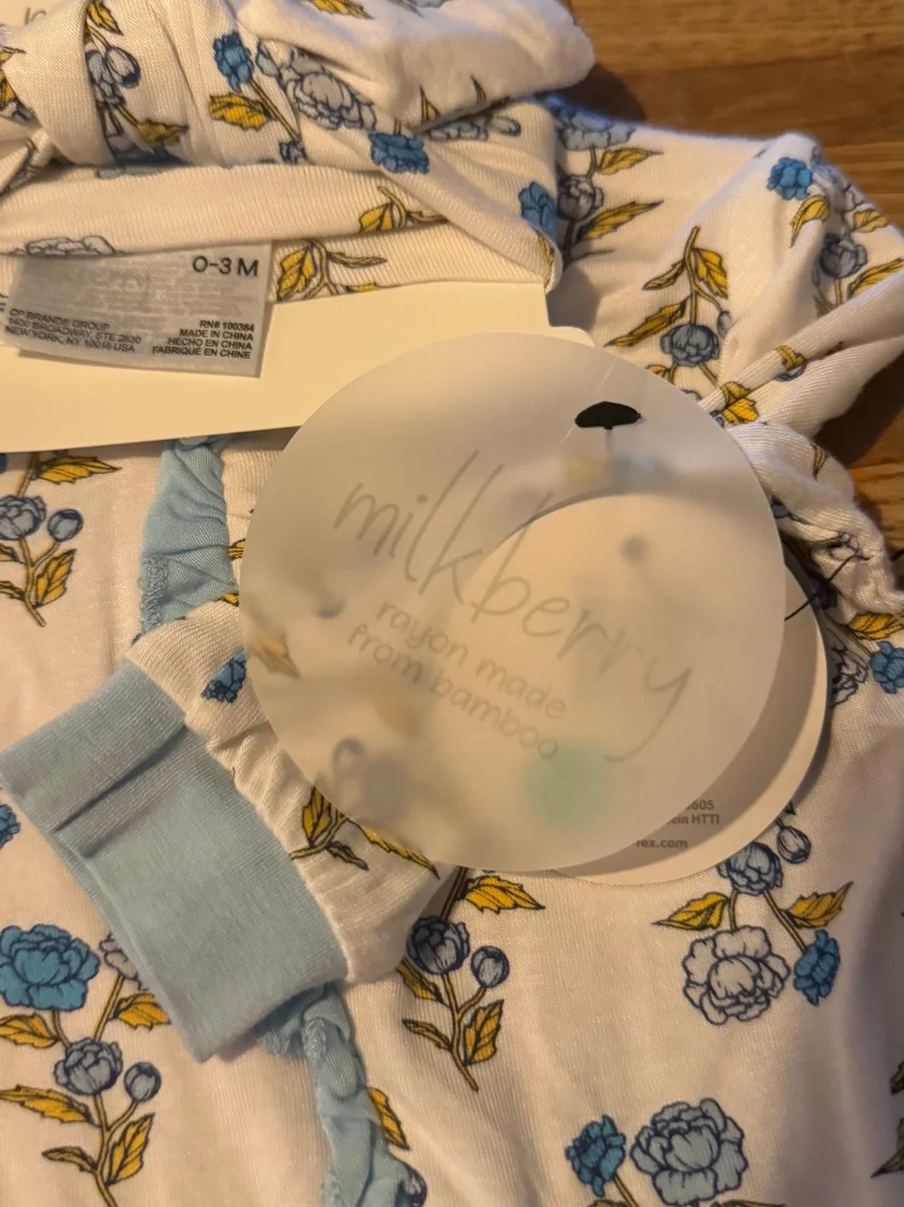Mulberry Baby Floral Footed One-Piece in White and Blue